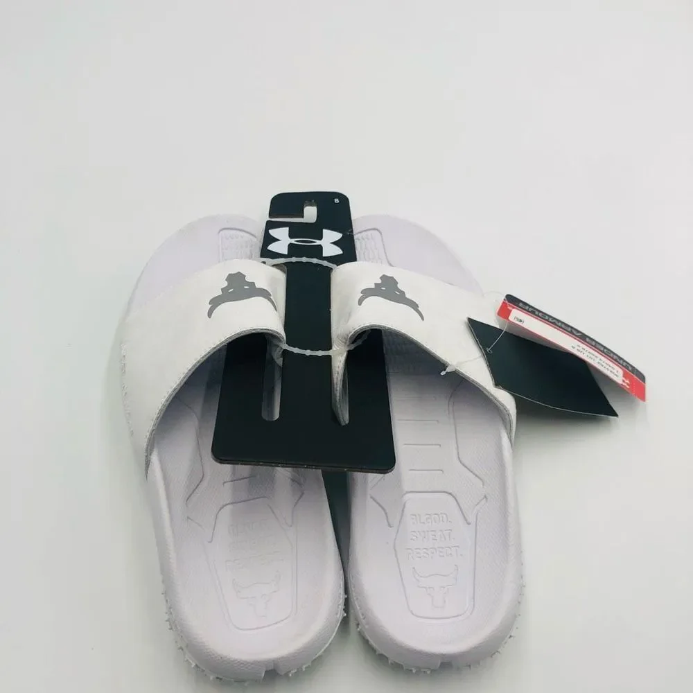Brand New Under Armour Men's Project Rock Sideline White Slides Size 8 Flip Flop